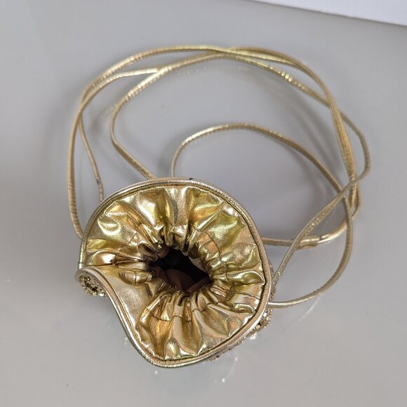 Whiting And Davis Vintage Gold Mesh Mini Drawstring Bucket Bag Disco Metallic - Picture 3 of 7